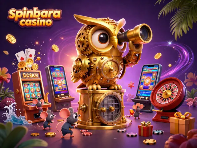 Experience the thrill of spinbara casino with vibrant characters engaging in a bustling gaming scene.