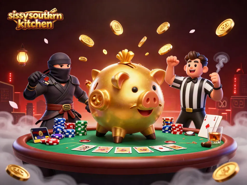 Engage at sissyssouthernkitchen with thrilling poker action, featuring a golden piggy bank and ninja opponents.