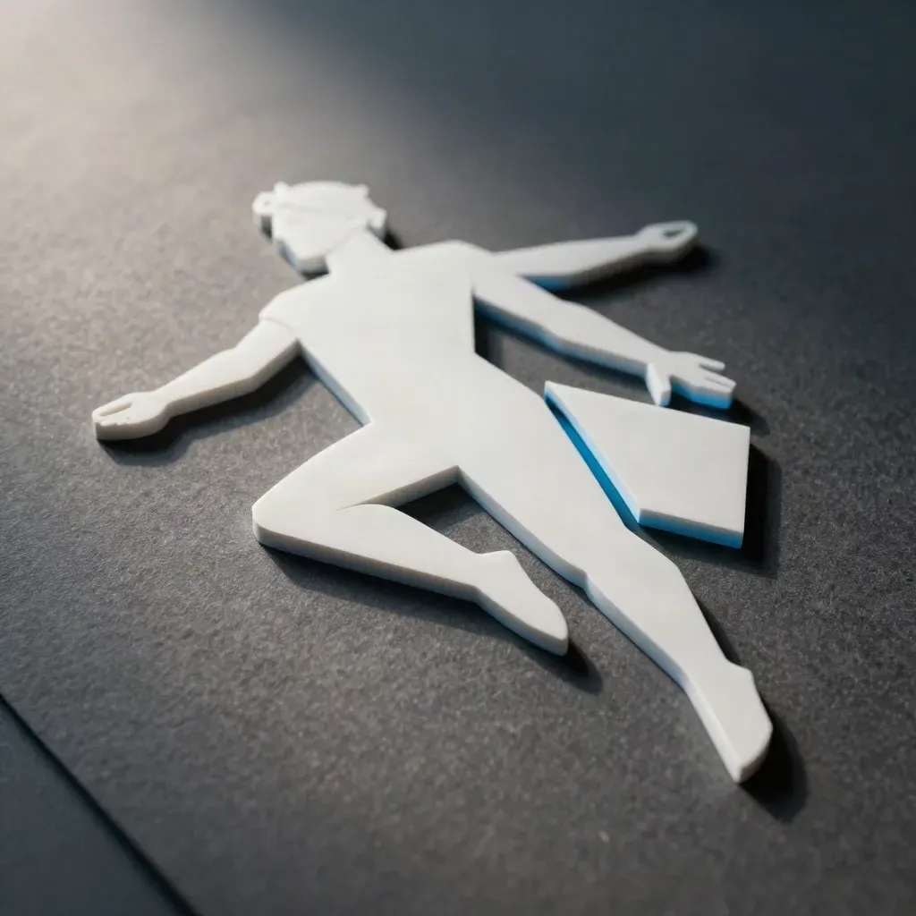 Relieve de logotipo blanco sobre fieltro grafito con piezas acrílicas y brillo azul eléctrico