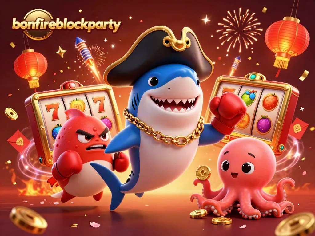 Experience the thrill of bonfireblockparty with our vibrant 3D casino scene featuring colorful characters!